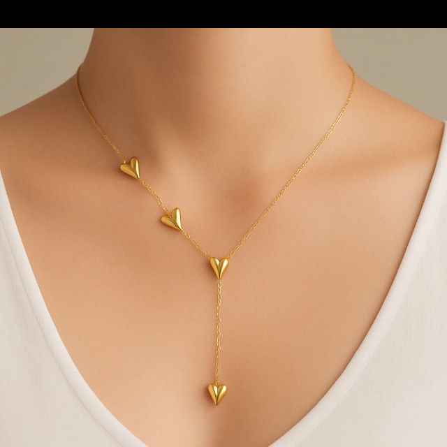 Antian Accessories Golden Heart Cascade Lariat Necklace